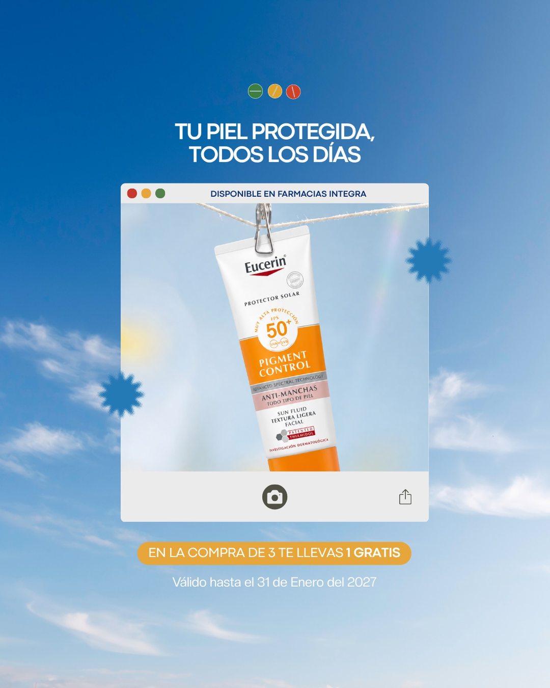 Tu piel protegida todos los días: Eucerin, en la compra de 3 te llevas 1 gratis, válido al 31 de enero de 2027